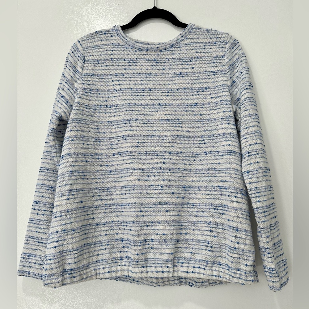 Loft Womens Crew Neck Cotton Blend Lightweight White & Blue Sweater Size M EUC